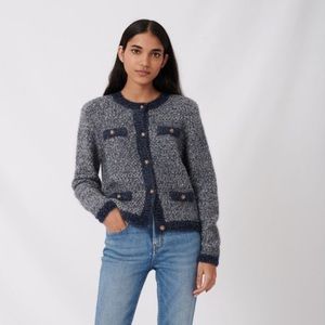 Maje Fancy Lurex Knit Cardigan Blue Gold